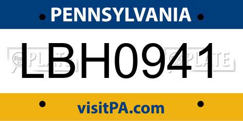 LBH0941 Pennsylvania License Plate