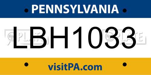 LBH1033 Pennsylvania License Plate