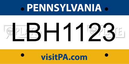 LBH1123 Pennsylvania License Plate