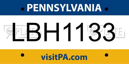 LBH1133 Pennsylvania License Plate