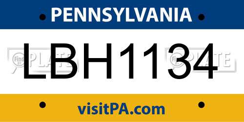 LBH1134 Pennsylvania License Plate