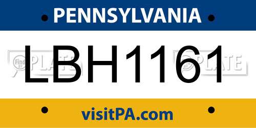 LBH1161 Pennsylvania License Plate