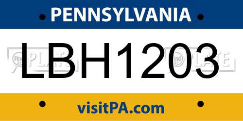LBH1203 Pennsylvania License Plate