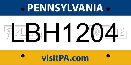 LBH1204 Pennsylvania License Plate