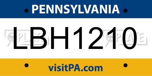 LBH1210 Pennsylvania License Plate