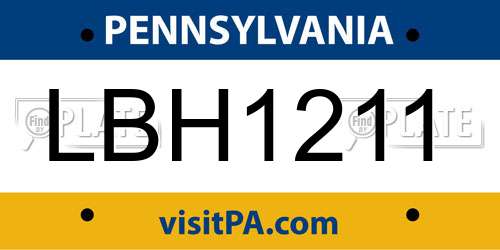 LBH1211 Pennsylvania License Plate