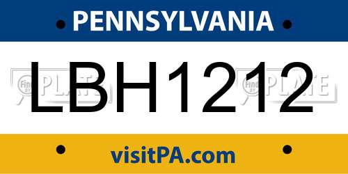 LBH1212 Pennsylvania License Plate