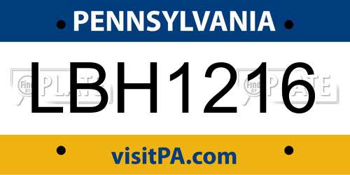 LBH1216 Pennsylvania License Plate