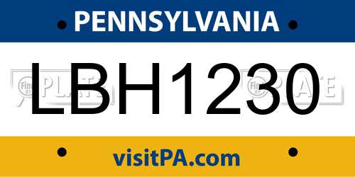 LBH1230 Pennsylvania License Plate