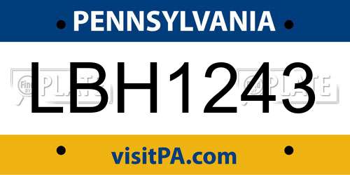 LBH1243 Pennsylvania License Plate