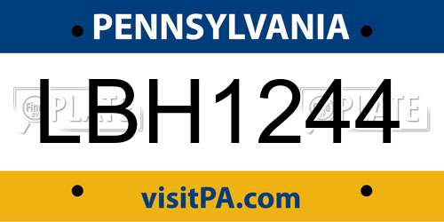 LBH1244 Pennsylvania License Plate