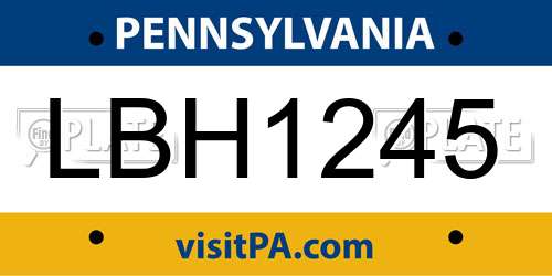 LBH1245 Pennsylvania License Plate
