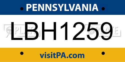 LBH1259 Pennsylvania License Plate