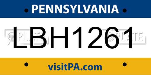 LBH1261 Pennsylvania License Plate