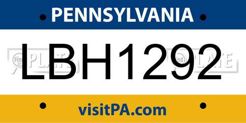 LBH1292 Pennsylvania License Plate