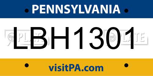 LBH1301 Pennsylvania License Plate