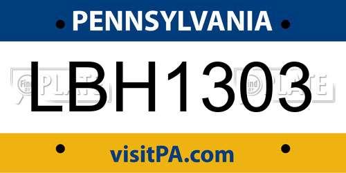 LBH1303 Pennsylvania License Plate