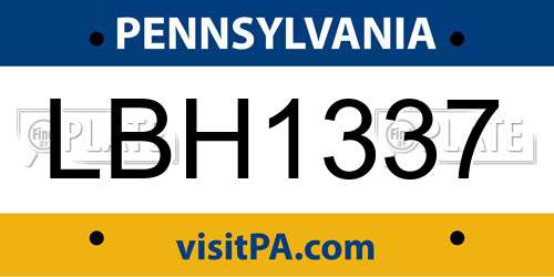 LBH1337 Pennsylvania License Plate