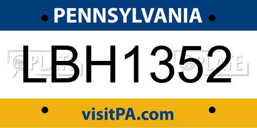 LBH1352 Pennsylvania License Plate