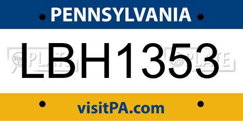 LBH1353 Pennsylvania License Plate