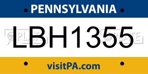 LBH1355 Pennsylvania License Plate