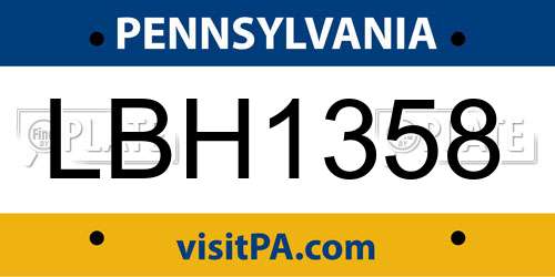 LBH1358 Pennsylvania License Plate