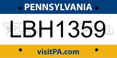 LBH1359 Pennsylvania License Plate
