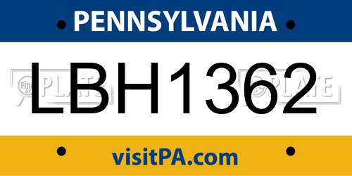 LBH1362 Pennsylvania License Plate