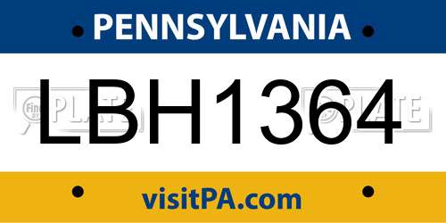 LBH1364 Pennsylvania License Plate
