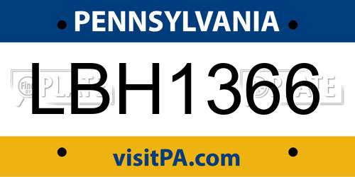 LBH1366 Pennsylvania License Plate