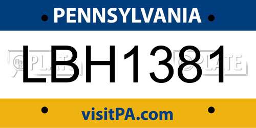 LBH1381 Pennsylvania License Plate