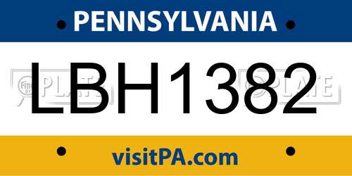 LBH1382 Pennsylvania License Plate