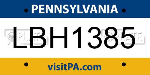 LBH1385 Pennsylvania License Plate