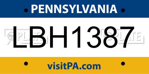 LBH1387 Pennsylvania License Plate