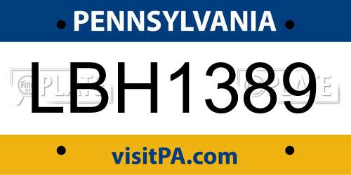 LBH1389 Pennsylvania License Plate