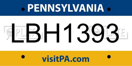 LBH1393 Pennsylvania License Plate