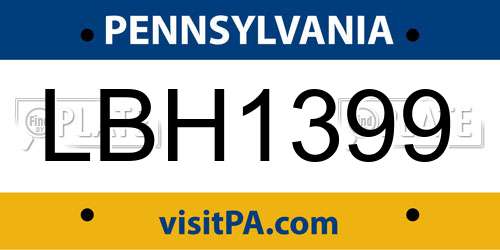 LBH1399 Pennsylvania License Plate