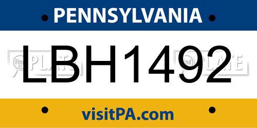 LBH1492 Pennsylvania License Plate