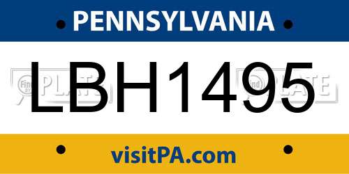 LBH1495 Pennsylvania License Plate