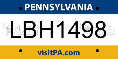 LBH1498 Pennsylvania License Plate