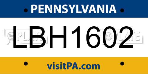 LBH1602 Pennsylvania License Plate