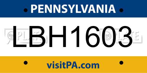 LBH1603 Pennsylvania License Plate