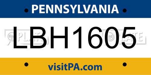 LBH1605 Pennsylvania License Plate