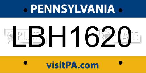 LBH1620 Pennsylvania License Plate