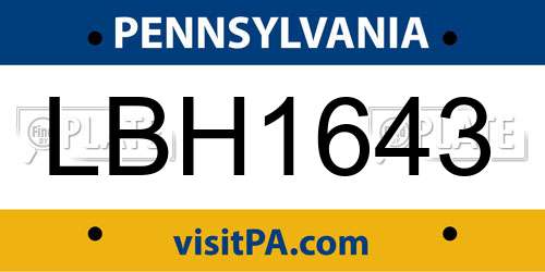 LBH1643 Pennsylvania License Plate
