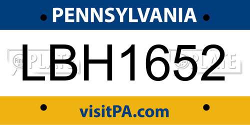 LBH1652 Pennsylvania License Plate