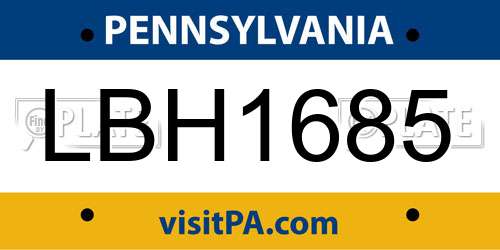 LBH1685 Pennsylvania License Plate