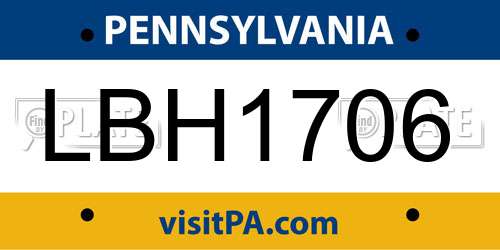 LBH1706 Pennsylvania License Plate