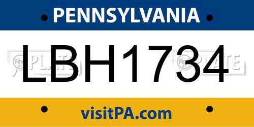 LBH1734 Pennsylvania License Plate