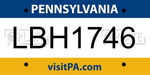 LBH1746 Pennsylvania License Plate